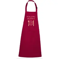 Kariban Luxe Keukenschort met Tekst “Kom je bij me eten, V.I.P.” – Cadeau voor Koken & Barbecue – Verstelbaar, Met Voorvak - 75 x 90 cm - kleur: chique granaat