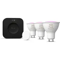 Philips Hue White & Color Ambiance Starterkit: 3 Gu10 Lampen + Smart Button + Bridge Pro