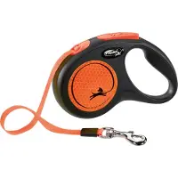 Flexi voor hond rollijn voor new neon tape zwart / neon oranje S 5 mtr tot 15 kg