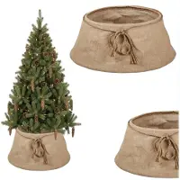 Coil Kerstboomrok, Kerstboomdeken, Kerstboomhoes, Kerstboomstandaard, Kerstboommand, Ovaal, Jute, Beige, Diameter: 56 cm
