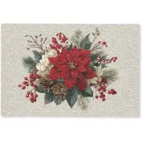 MuchoWow Deurmat 90x60 cm - Droogloopmat Kerststuk - Poinsettia - Dennenappels - Rood - Mat voor binnen - Schoonloopmat - Deurmatten met print - Inloopmat