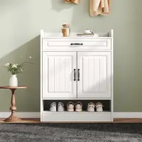 Merax Moderne schoenenkast - met verstelbare planken - lade met zwarte handgreep - dubbele deur schoenenkast - wit - 75x36x95 -5 cm