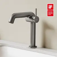 Emke Wastafelkraan - Waterbesparend Mengkraan - Incl. Aansluitingen - Lage Uitloop 15cm - Antraciet