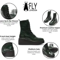 Fly london Dames Petrol Groene HAIT273 Leren Veterschoenen met Dikke Plateauzool