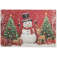 MuchoWow Deurmat 60x40 cm - Droogloopmat Feestvreugde - Winterbos - Kleurrijk - Mat voor binnen - Schoonloopmat - Deurmatten met print - Inloopmat