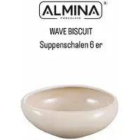Almina Wave Biscuit Soepkommen – 6 Stuks – Ø 15 cm – Porselein – Beige – Modern & Elegant Design