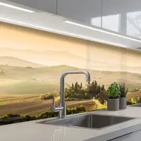 KitchenYeah Keuken achterwand 150x80 cm - Spatscherm zelfklevend Landschap - Toscane - Ochtendlicht - Muurbeschermer - Spatwand fornuis