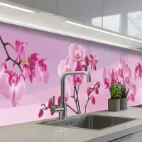 KitchenYeah Keuken achterwand 500x80 cm - Spatscherm zelfklevend Bloemen - Orchidee - Roze - Muurbeschermer - Spatwand fornuis