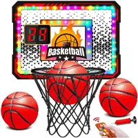 Vatos Basketbal Speelset voor Binnen - Met LED Verlichting Basketbalring - Scorebord & 3 Basketball - Deurbasketbal Spleegoed voor Kinderen 5+ Jaar