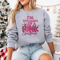 B&C Grijze dames kersttrui maat 3XL- Pink Christmas- Foute kersttrui dames kleur grijs. kerst roze.