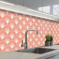 KitchenYeah Keuken achterwand 300x80 cm - Spatscherm zelfklevend Waaier - Motief - Zalmroze - Muurbeschermer - Spatwand fornuis