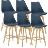 En.casa Barkruk set van 6 kunstleer en beuken 105x48x58 cm blauw