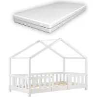 En.casa Kinderbed Treviolo met uitvalbeveiliging en matras 80x160 cm wit []