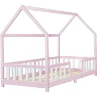 En.casa Kinderbed Sisimiut met uitvalbeveiliging 90x200 cm roze en wit
