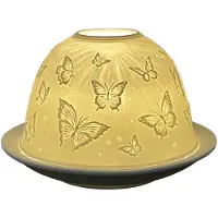 Clayre & Eef Waxinelichthouder Ø 12x8 cm Wit Porselein Vlinders Wit