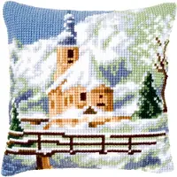 Vervaco - Kruissteekkussen kit - Kerk in de sneeuw - PN-0021806 - Borduren - Borduurpakket - Borduurpakket volwassenen - Borduurpakket kind