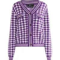 Faina Gebreid vest donkerlila / wit