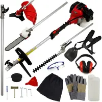 Monster T-Mech 5-in-1 Multitool voor de Tuin - Heggenschaar, Kettingzaag, Grasmaaier, Borstelsnijder, Verlengstok - Draadloos - Krachtige 52cc 2-takt Benzine Motor - Tuin Gereedschap