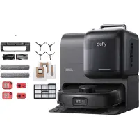 Eufy Omni E28 - Robotstofzuiger met Vervangingssets - Draagbare dieptereiniger - HydroJet systeem - 20.000 Pa zuigkracht - DuoSpiral ontklittende borstels - CornerRover arm - alles-in-één station