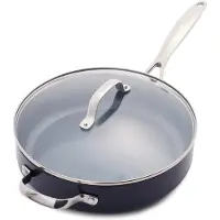 Greenpan Valencia Pro Aluminium Hapjespan 28cm met deksel - 4.2L - PFAS-vrije antikleeflaag - Hapjespan inductie - Keramische antiaanbaklaag - Ovenbestendig tot 220°C - RVS handgrepen - Grijs