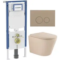 Geberit QeramiQ Dely Toiletset - 36.3x51.7cm - UP720 inbouwreservoir - rimless - diepspoel - 35mm zitting - softclose - bedieningsplaat taupe - ronde knoppen - mat beige
