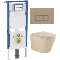 Geberit QeramiQ Dely Swirl Toiletset - 36.3x51.7cm - UP720 Duofix Sigma inbouwreservoir - 35mm zitting - bedieningsplaat taupe - rechthoekige knoppen - beige SW1237202/SW1102379/SW1000771/SW1026259