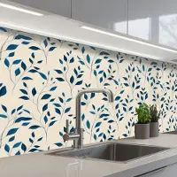 KitchenYeah Keuken achterwand 150x80 cm - Spatscherm zelfklevend Patroon - Blauw- Beige - Muurbeschermer - Spatwand fornuis