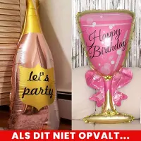 Allernieuwste.nl SET Happy Birthday Folie Ballon Set Fles 106 cm en Glas 98 cm - Inclusief Ophangtape - XXL Verjaardag Feest Versiering Bruiloft Decoratie - SET **