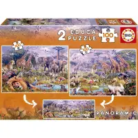 Educa Puzzle 2 in 1 Panorama. Wilde dieren. Artikelnummer: 18606