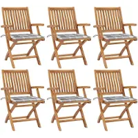vidaXL Klapstoelen met kussens, 6 stuks, massief teakhout