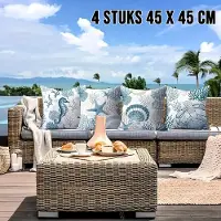 Allernieuwste.nl 4 Stuks Kussens OCEAAN Strand Schelpen Koraal Zeester - 2x Kussenhoes Polyester - Kussenovertrek Strand - Kleur 45 x 45 cm - SET 2 Stuks