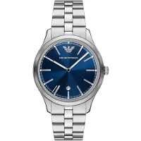 Giorgio Armani quartz zilver heren horloge met blauwe wijzerplaat & roestvrij stalen band