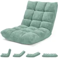 Costway Vloerstoel, met verstelbare rugleuning, gestoffeerd, vloerkussen, opvouwbaar, meditatiestoel, relaxstoel, meditatiestoel, yoga, groen