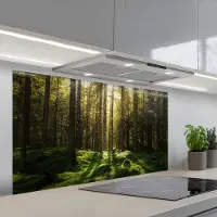 KitchenYeah Spatscherm 120x60 cm - Zelfklevende achterwand Bomen - Bos - Mos - Planten - Zon - Natuur - Keuken muurbeschermer - Spatwand fornuis
