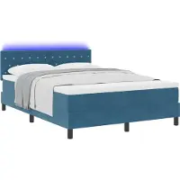 vidaXL LED Box Spring Bed Donkerblauw 140 x 200 cm Fluweel