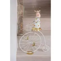 J-Line decoratie Rendier Bike - ijzer - goud/wit - 2 stuks