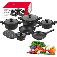 Klausberg KB-7968 Pannenset | 12-Delig | Marmer Anti-aanbaklaag | Inclusief Wok Pan | Geschikt voor Inductie | Pannen set | Glazen dekels