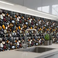 KitchenYeah Keuken achterwand 350x60 cm - Spatscherm zelfklevend Geel - Kiezels - Glad - Muurbeschermer - Spatwand fornuis
