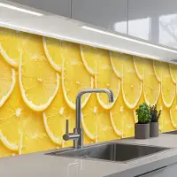 KitchenYeah Keuken achterwand 400x60 cm - Spatscherm zelfklevend Schijfjes - Citroen - Sap - Muurbeschermer - Spatwand fornuis
