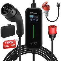 Junsun EV Laadkabel Draagbare 3.68/11kW 16A 1/3-Fase - Type 2 Laadpaal met App/WiFi Bediening, 6M Kabel + LCD Scherm & Opbergtas - 6A/8A/10A/13A/16A Schakelbaar - IEC62196-2 & IP65 Zwart