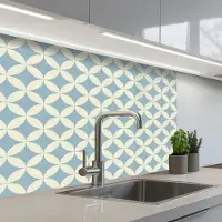 KitchenYeah Keuken achterwand 80x60 cm - Spatscherm zelfklevend Geometrisch - Bloem - Motief - Blauw - Muurbeschermer - Spatwand fornuis