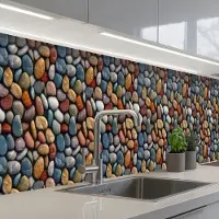 KitchenYeah Keuken achterwand 500x60 cm - Spatscherm zelfklevend Pastel - Matte - Kiezels - Muurbeschermer - Spatwand fornuis