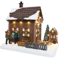 Santaville Wooden Chalet with Hikers with LED Polyresin 25cm