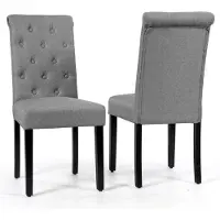 Costway Set van 2 eetkamerstoelen, keukenstoel met rubberen houten poten, gestoffeerde stoel met hoge rugleuning, bijzetstoel, accentstoelen, tot 150 kg belastbaar, voor eetkamer (grijs)