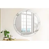 Wallfluent Bedrukte Ronde Spiegel - Ronde Spiegel Met Bedrukte Lijst Wit Marmer - 90 cm / 76 cm - Wit - Wit Ronde Spiegel Met Decoratie - Woonkamerspiegel - Inloopkastspiegel - Hal - Spiegel Met Haken