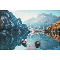 Wallfluent Tegelstickers - Een Kalm Meer Met Bergen Plakfolie Tegels - Set van 24 stuks 10 x 10 cm - Blauw Keuken Tegelstickers - Mozaïek Landschappen Tegelstickers Badkamer
