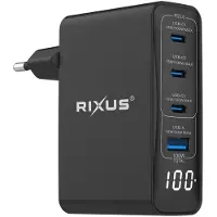 Rixus 4Port fast charging wall adapter - 100W GaN Power Adapter With Digital Display Black - RX100 - Designed for Smartphones & Tablets