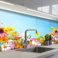 KitchenYeah Keuken achterwand 200x80 cm - Spatscherm zelfklevend Bloemen - Kleurrijk - Blauw - Natuur - Muurbeschermer - Spatwand fornuis
