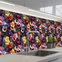 KitchenYeah Keuken achterwand 500x80 cm - Spatscherm zelfklevend Viooltjes - Kleuren - Bloemblaadjes - Muurbeschermer - Spatwand fornuis