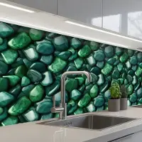 KitchenYeah Keuken achterwand 150x80 cm - Spatscherm zelfklevend Groen - Glanzende - Kiezels - Muurbeschermer - Spatwand fornuis